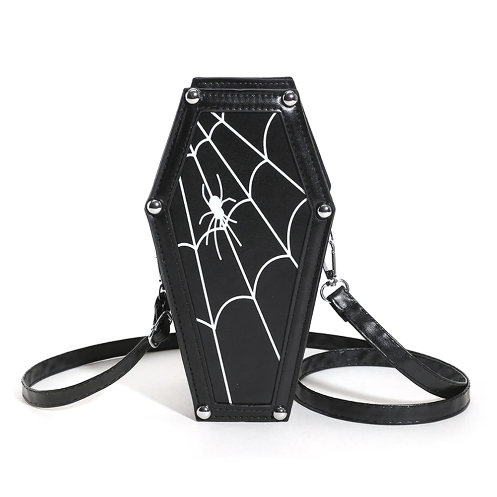 

Women Cell Phone Purse PU Leather Coffin Gothic Crossbody Bag Adjustable Strap Halloween Gift for Female