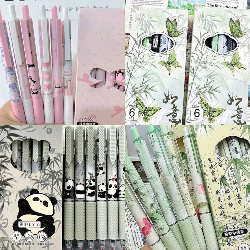 

0.5mm Black Gel Pen Black Ink Quick-drying Signature Pen Bowknot/Butterfly/Panda/Bamboo ST Tip Neutral Pen Office School