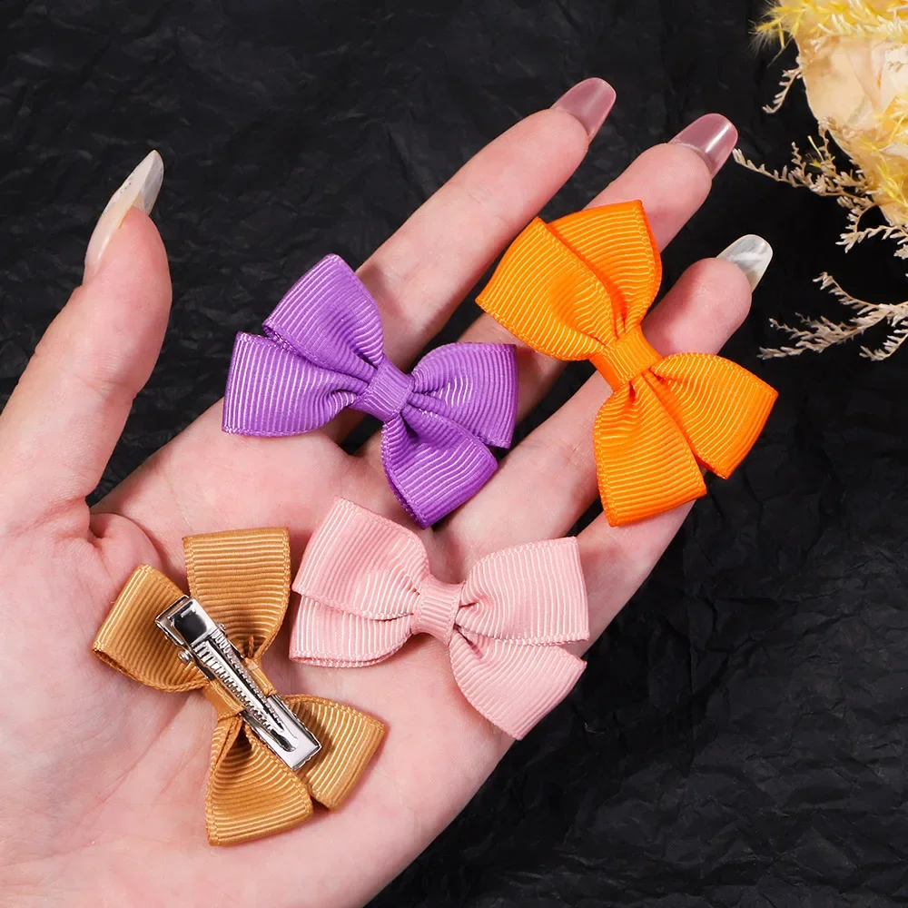 5Pcs/Set Solid Hairpins for Baby Grosgrain Ribbon Bows Hair Clips Boutique Handmade Headwear Girls Baby Hair Accessories