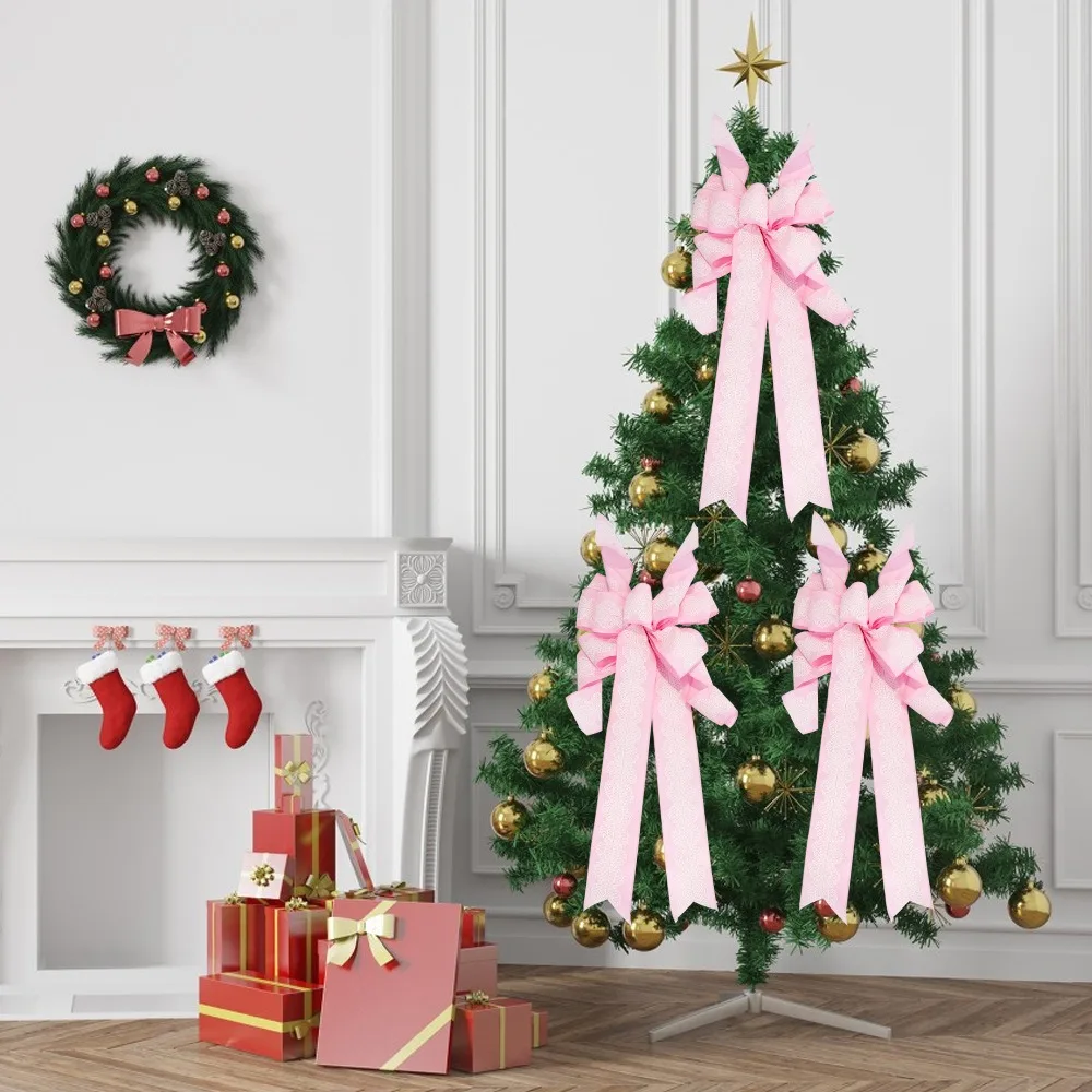 Large Size Bowknot Christmas Tree Decoration Double Layered Reuasble Bow Hanging Christmas Pendant New Year Pendant