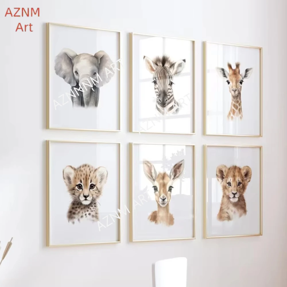 1/6pcs Cartoon Cute Animal Elephant Tiger Zebra Giraffe Prints Canvas Painting Poster For Living Room Play Room Home Decor