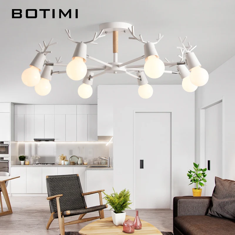 

BOTIMI Nordic White Chandelier For Living Room 3 6 8 Lights Modern Wood Made Bedroom Chandeliers Indoor Dining Lighting