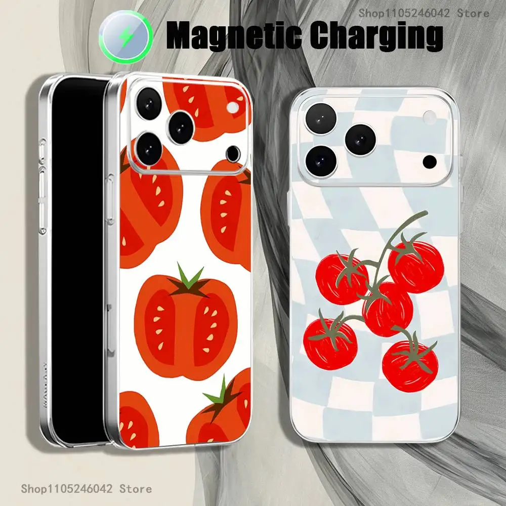 

Vegetables Fruits Tomatoes For iPhone 17,16,15,14,13,12,11,Pro,Max,Plus, Magnetic Wireless Charging Transparent White Phone Case