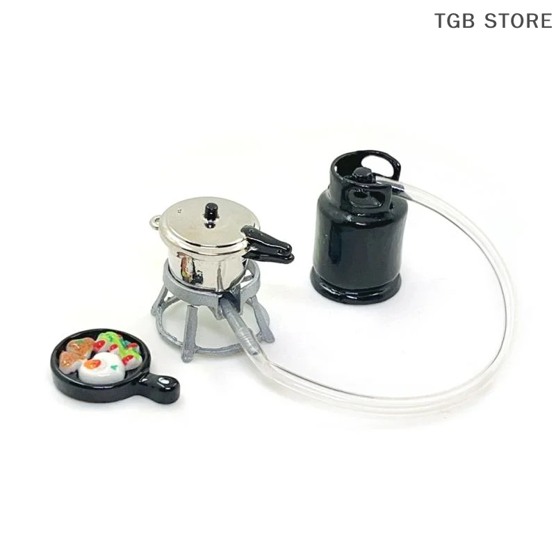 Mini fornello a gas Uovo fritto Pentola a pressione Modello Set di utensili da cucina 1/12 Casa delle bambole Casa delle bambole Giocattoli da cucina Kid Giochi di imitazione Giocattolo