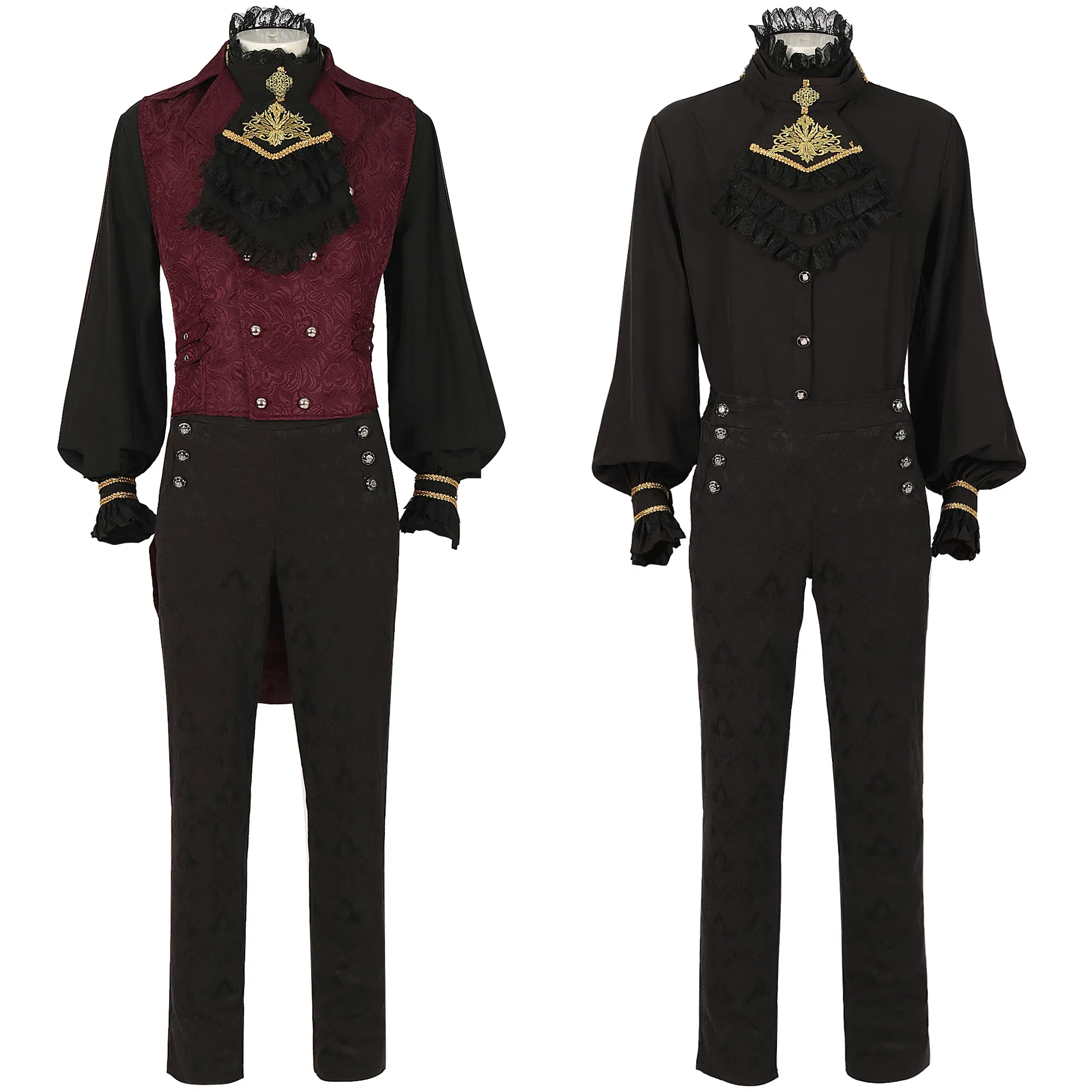 

2025 Men's Gothic Costume Set Black Shirt Black Medieval Gentleman Tailcoat Steampunk Halloween Vampire Cosplay Costume