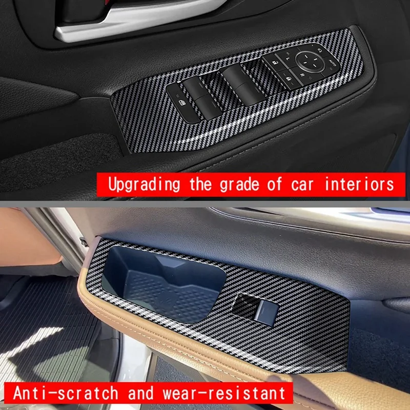 Car Window Switch Lift Panel Door Armrests Panel Carbon Fiber Tirm For Toyota Grand Highlander 2024