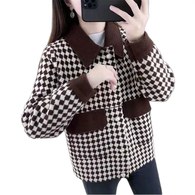 

Casaco Feminino Fashion Short Woolen Coat Female 2022 New Spring Autumn Women Casual Houndstooth Jacket Student Outerwear Tops