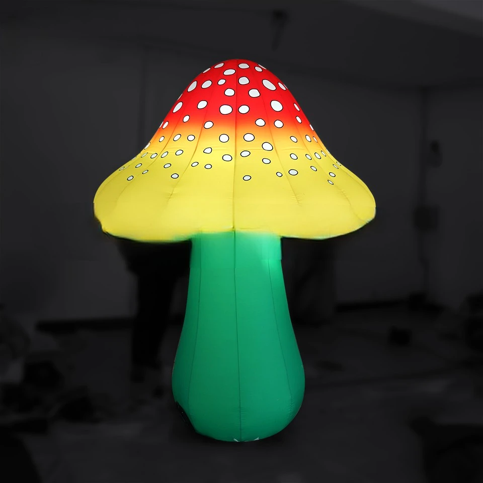 

Amazing Large Inflatable Mushroom Illuminated Balloon Green Stem Yellow Cap With LED Light For Yard Decoration