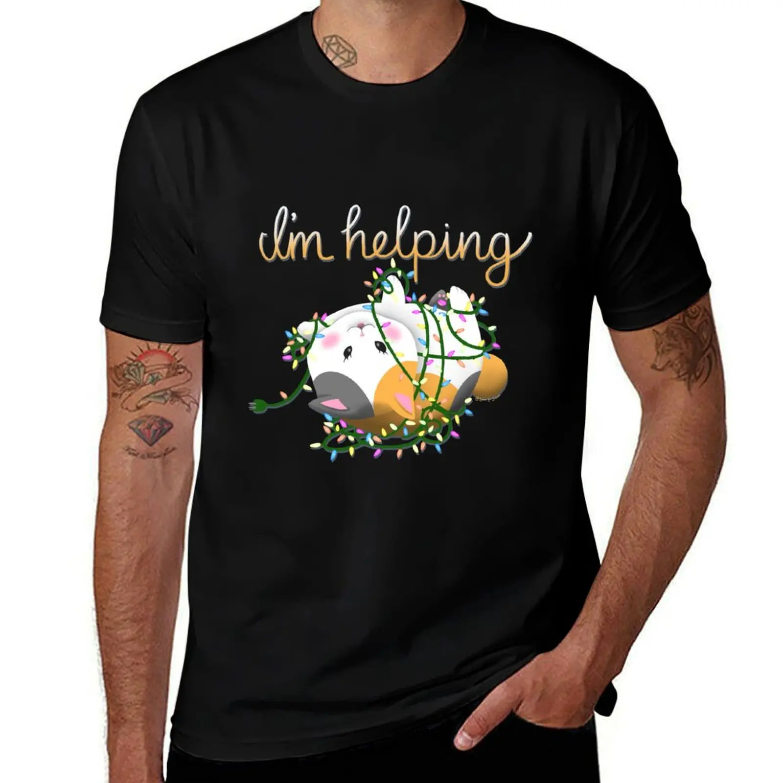I'm helping! FFXIV Fat Cat for the holidays, helping you set up your Xmas tree T-Shirt Plus Size Loose Fit T-Shirt