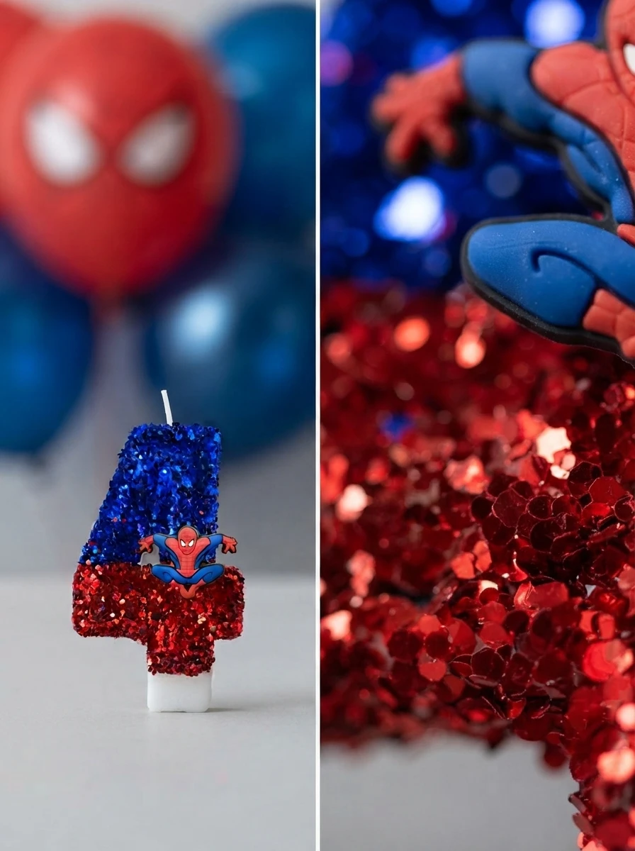 Spider-Man Red and Blue Jumping Pose Digital Candle, Halloween and Party Decoration Gift, Birthday and Anniversary Candle