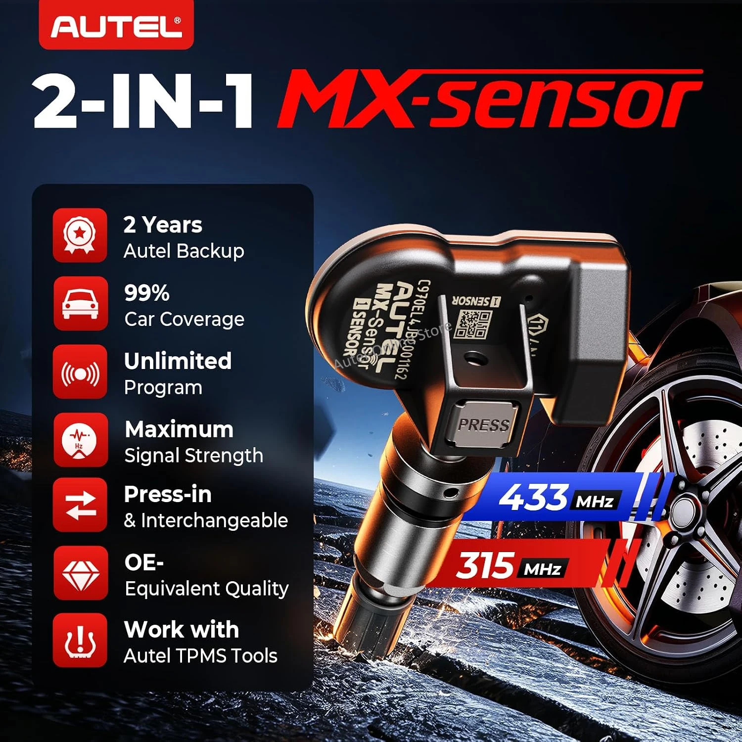 Autel MXセンサー 315/433MHz 2in1 タイヤ空気圧監視