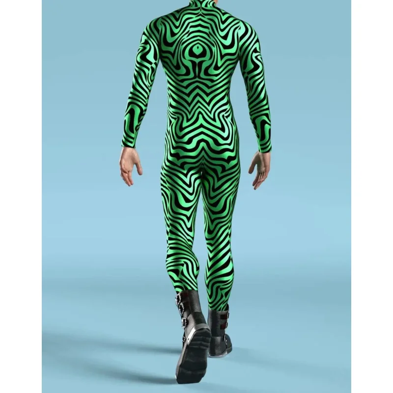 Kreatywni mężczyźni sztuka nieregularne linie 3D kombinezon CyberPunk body impreza z okazji Halloween przebranie na karnawał wydajność Romper Zentai garnitur O