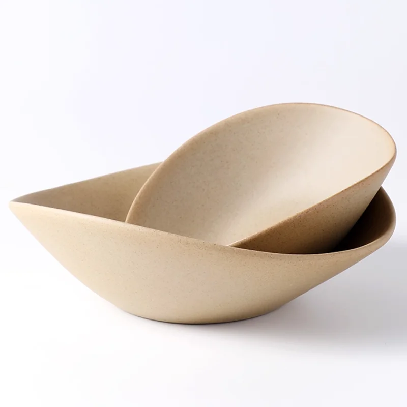 Vintage Unglazed Coarse Ceramic Soup Bowl, Noodle Bowl, Fruit Salad Bowl, Irregular Tableware, Dessert Bowl, Kitchenware