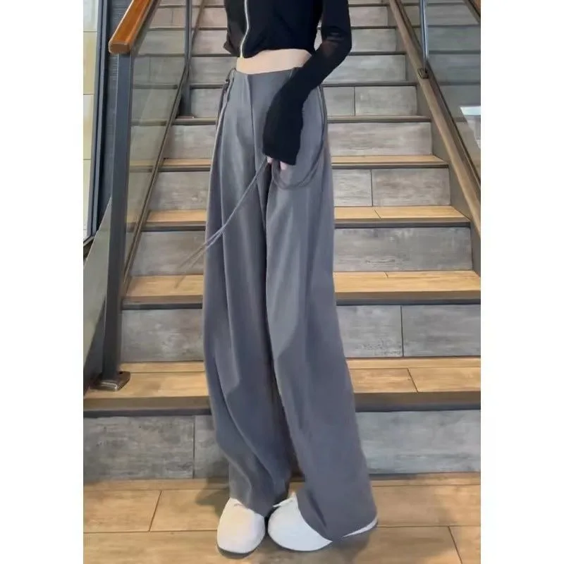 

Классические универсальные и простые костюмные брюки на шнуровке с высокой талией на весну и осень, хит продаж, свободный дизайн, нишевые повседневные брюки