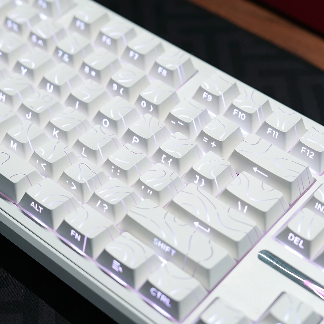 Topographic White Black Keycaps PBT Double Shot Cherry Profile Keycap For ISO ANSI Mechanical Keyboard Gradient Matcha Backlit
