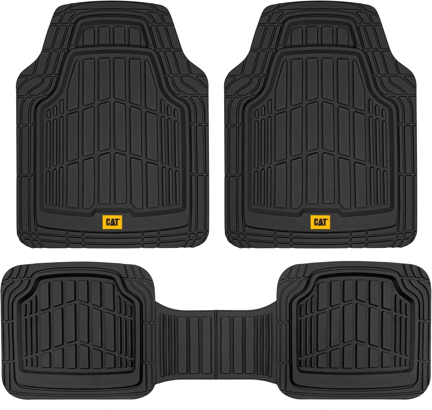 

Heavy-Duty 3-Piece Rubber All-Season Floor Mats for Car Truck Van SUV, Black - Premium Trim Deep Dish Automotive Protection