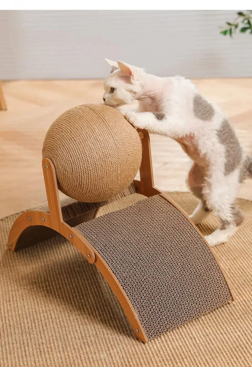 Hölzerner Katzenkratzball, 2-in-1-Kratzball für Katzen, Sisal-Kratzbrett, verschleißfestes Schleifpfoten-Spielzeug, Massivholzschaber für Katzen – Detail 10