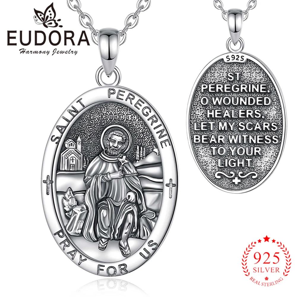 

Ожерелье Eudora из стерлингового серебра 925 пробы с изображением Святого Перерина для мужчин и женщин, винтажный кулон-медальон с крестом, религиозные украшения, подарок на праздник
