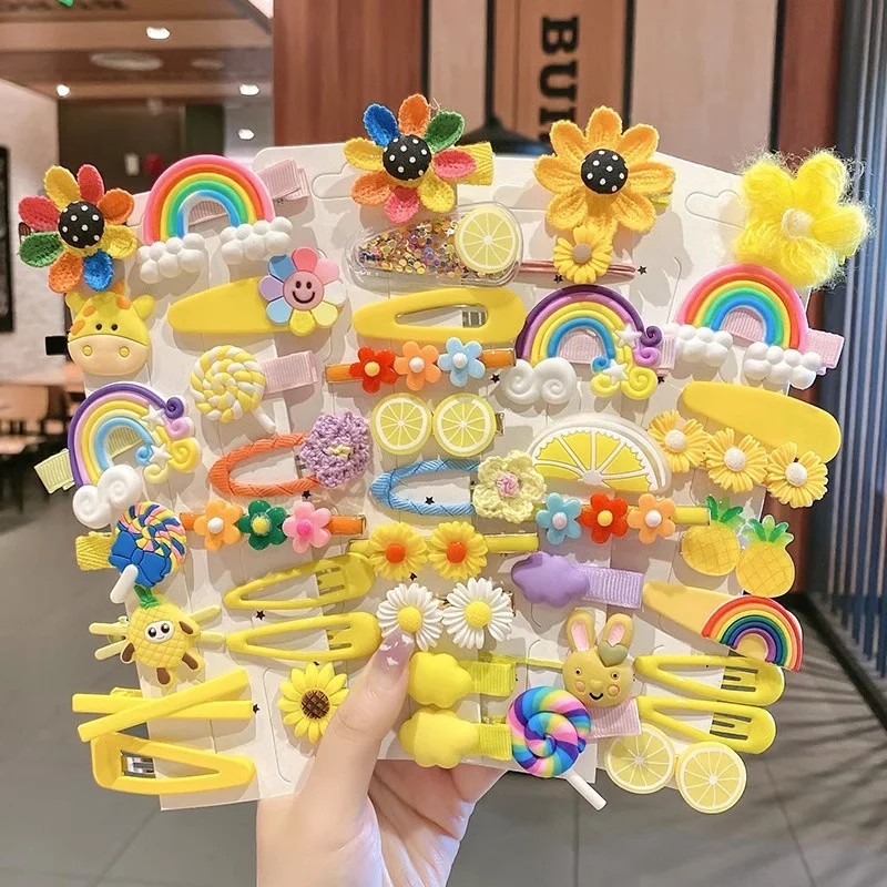 14PCS Girls Sweet Hair Clip Rainbow Fruit Lovely Hair Accessories Headwear Hairpins Cute Cartoon Hair Bands Headdress Barrettes