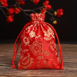 6pcs Brocade Jacquard Drawstring Strap Brocade Bag Blessing Bag Bracelet Necklace Cloth Bag Buddha Bead Jewelry Storage Bags
