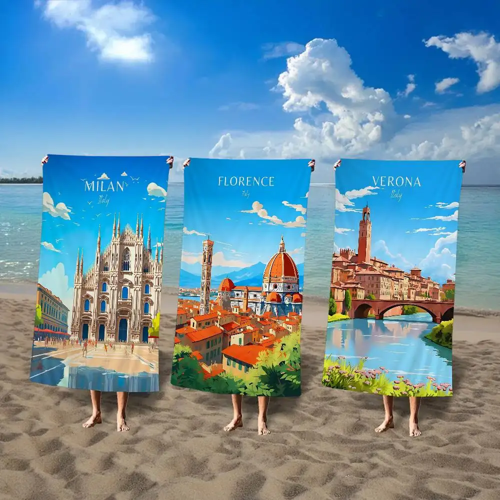 Italy City Travel Bath Towel Microfiber Soft Water Absorbing Breathable For Girl Kids Decorative Cartoon Beach Towel