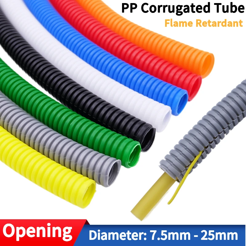 1/5M PP Insulated Corrugated Tube 7.5mm - 25mm Auto Line Pipe Harness Wire Threading Plastic Split Wire Loom Protection Sleeve