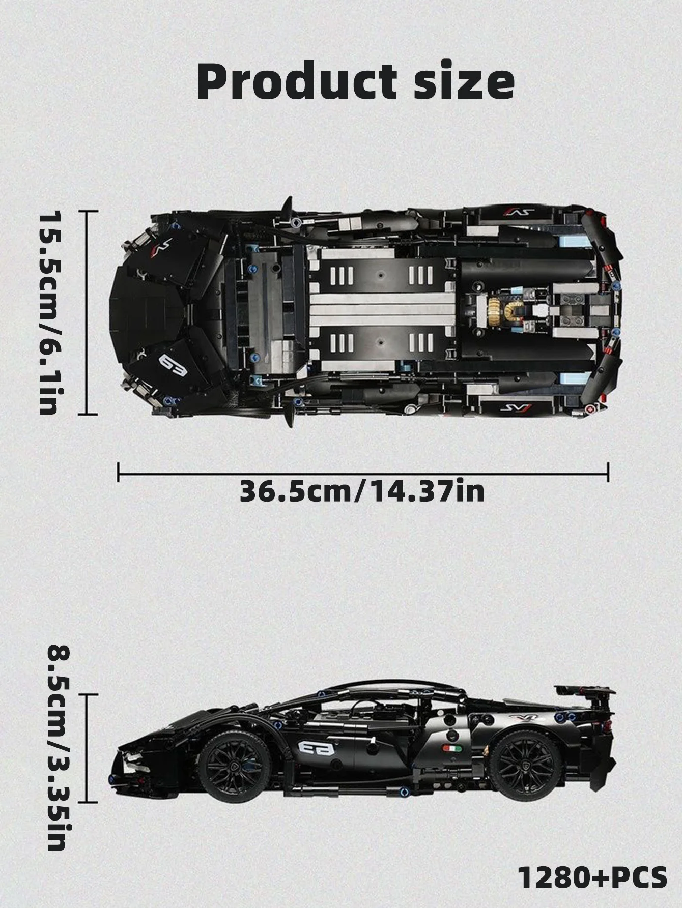 1280+PCS Technical Racing Sport Car Model Building Blocks DIY Cool Car Brick Puzzle Toys Black Car Festival Gift Christmas Gift