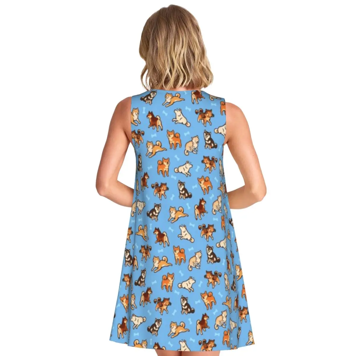 Shibes In Light Blue Women's Sleeveless Summer Outing Outdoor Dress Elegantretro Satin Dress