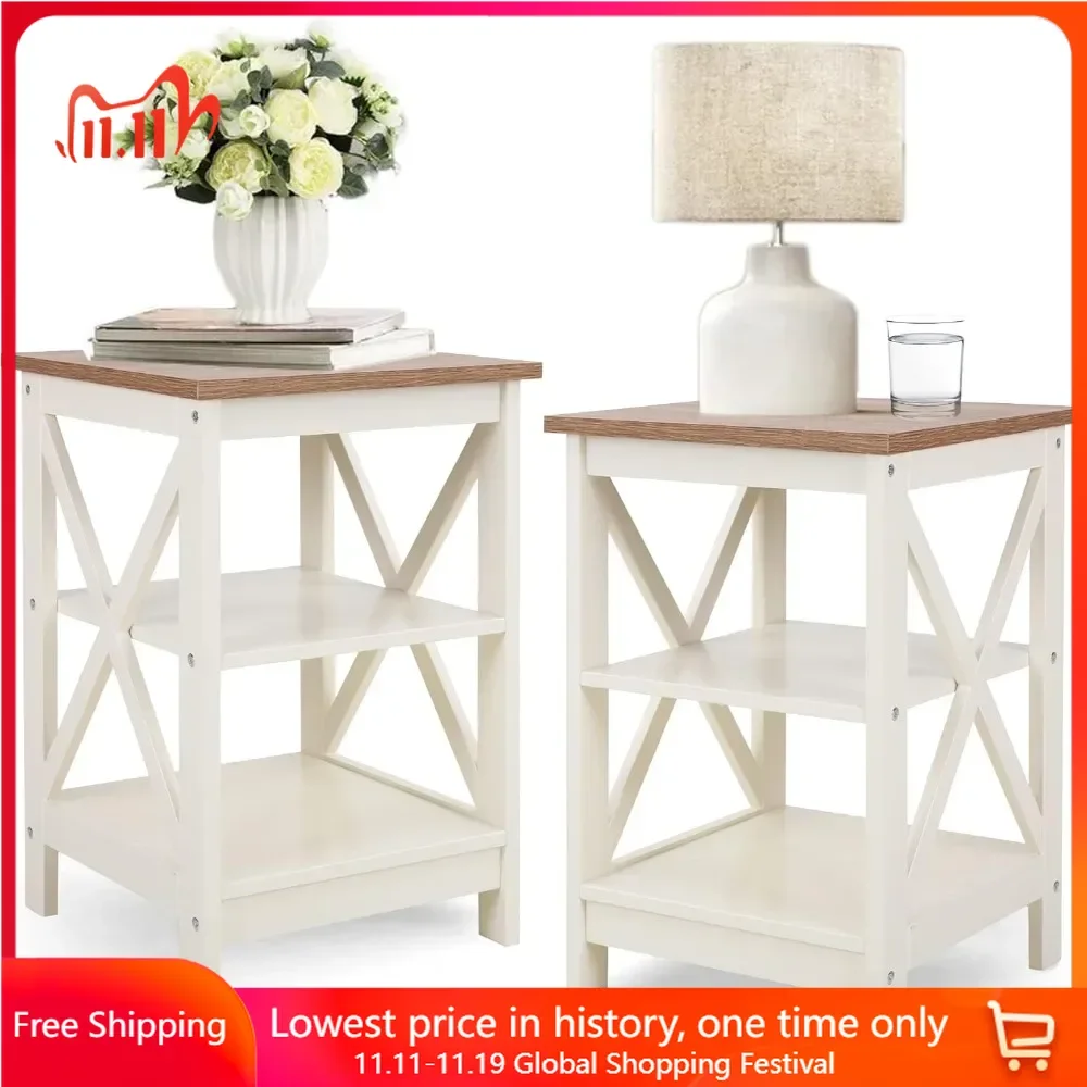 

Solid Wood End Table, Farmhouse Bed Side Table Nightstands for Bedroom,Ivory White Small Side Tableend Tables in The Living Room