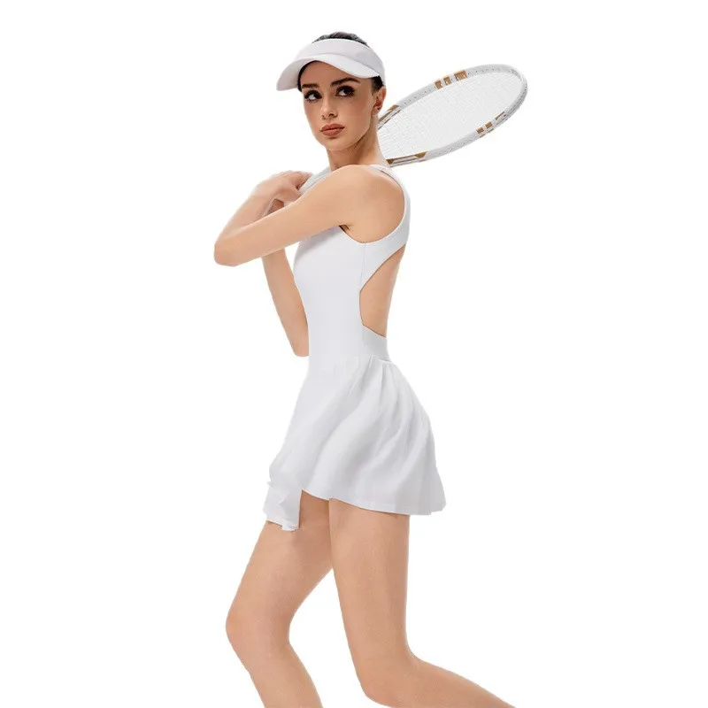 

New White Backless Pleated Tennis Skirt Women's Outdoor Sports Anti-light Short Skirt Quick-drying Breathable Fitness Wear