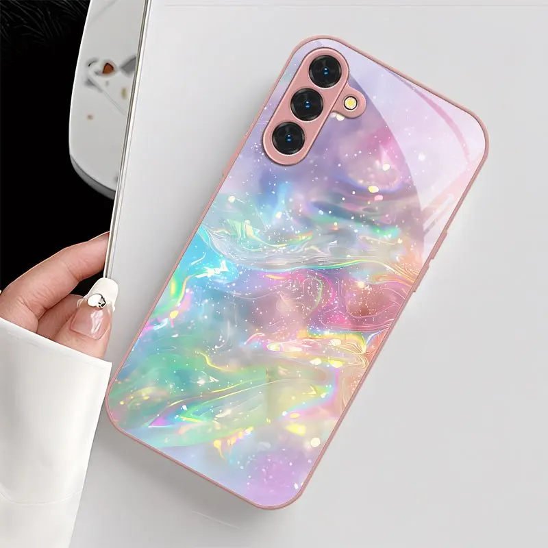 Aesthetic Shimmer Galaxy Marble Glass Phone Case for Samsung Galaxy S26 S25 S24 S23 S22 S21 Ultra FE Plus Slim Protective Case