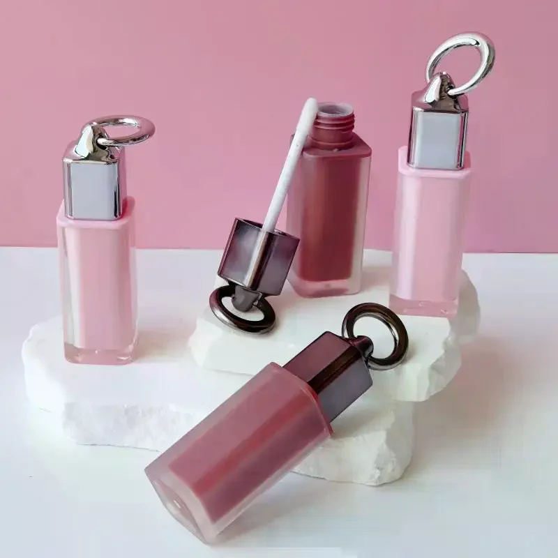 

4ml Container Lip Bottle Brush Keychain Cosmetic Sample Empty Square Clear Glaze Tube Makeup Vial Gloss With Big