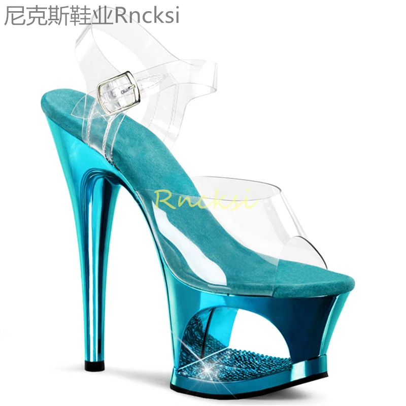 

17cm sexy hollow electroplated diamond catwalk women's shoes model presided over dancing shoes pole dancing shoes flash drill