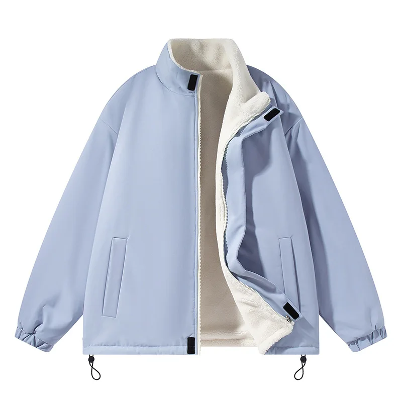 Mens Reversible Jacket Lambsheep Fleece Side Winter Thick Warm Double Faced Cotton Coat Casual Cross Border Outerwear