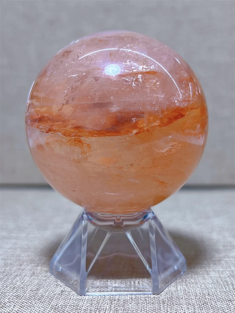 Natural Fire Quartz  Sphere With Rain Bow Reiki Healing Stone Home Decoration Exquisite Gift Souvenir Gift