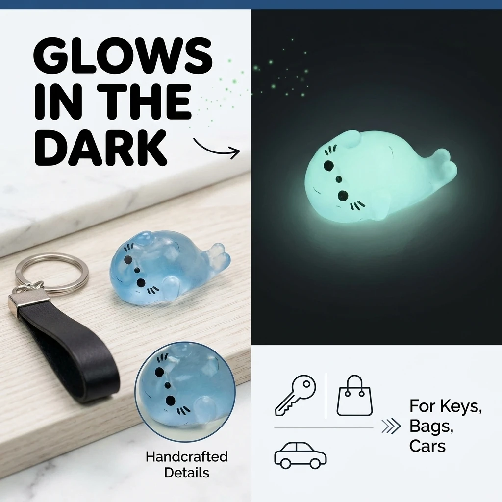 1 Piece Luminous Resin Seal Miniature Figurine With Hanging Hole for DIY Keychain Phone Charm Bag Decoration Kids Room Party
