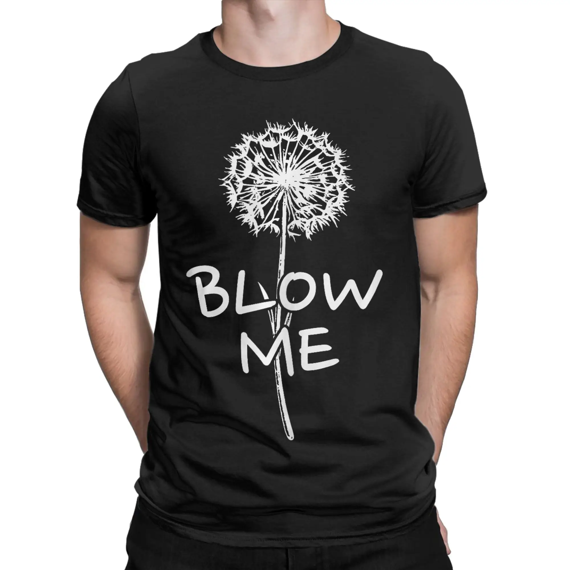 Retro Vintage Blow Me Funny Flower Dandelion T Shirts for Men Cotton Funny T-Shirts O Neck  Tee Shirt Short Sleeve Tops Gift