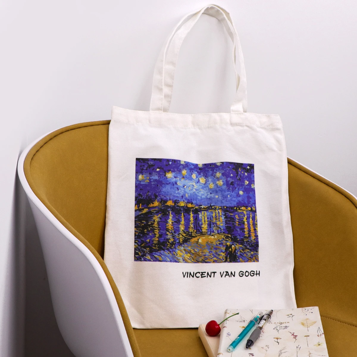 Van Gogh Canvas Bag Oil Painting Capacious Tote Handbag Casual Portable Shoulder Bag Fashion Lightweight Reusable Shopping Bag