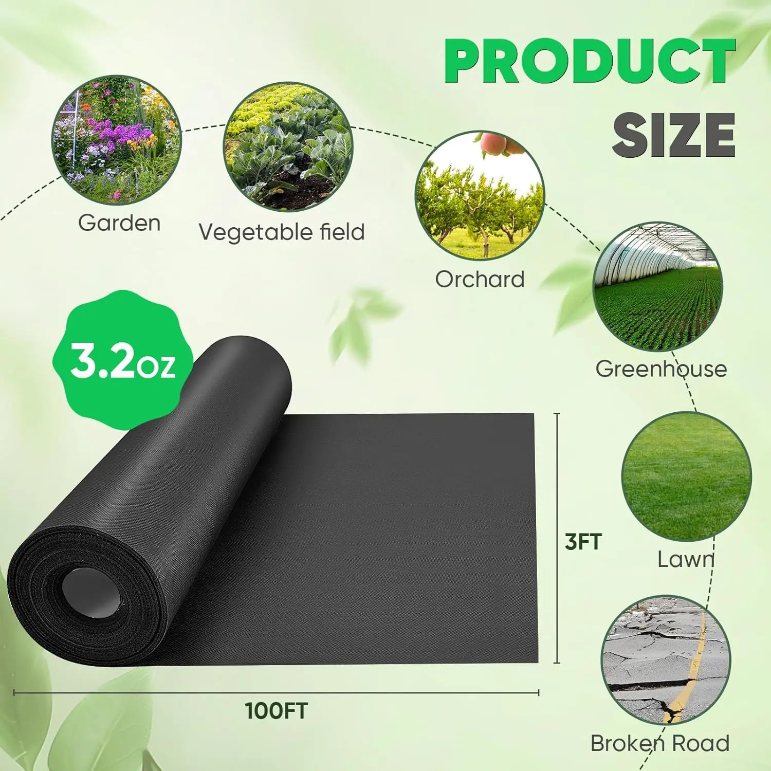Non-Woven Thick Weed Barrier    3FT x 180FT, 3.2 oz Heavy Duty Weed Barrier Landscape   , Ground Cover for Superior Weed