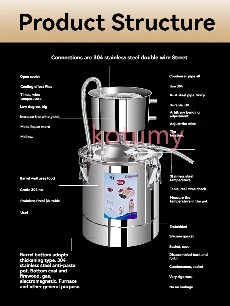 Small Stainless Steel Distillation Tower Brewing Machine Alcohol Distiller Wine Brandy Brewing Kit Essential Oil view 3