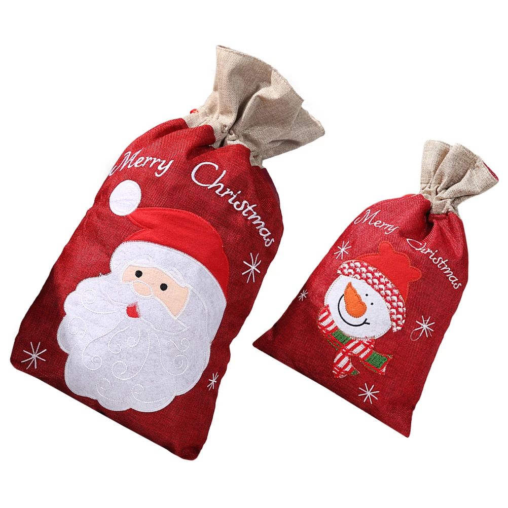 

2pcs Christmas Gift Bags Xmas Candy Drawstring Wrapping Containers Portable Size Perfect Gifts Biscuits Candies Packaging