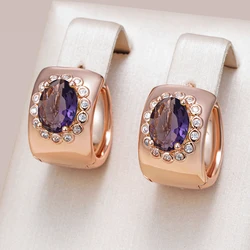 Kinel Hot Shiny Purple Natural Zircon Big Hoop Earrings for Women Fashion 585 Rose Gold Color Party Daily Jewelry Accessories