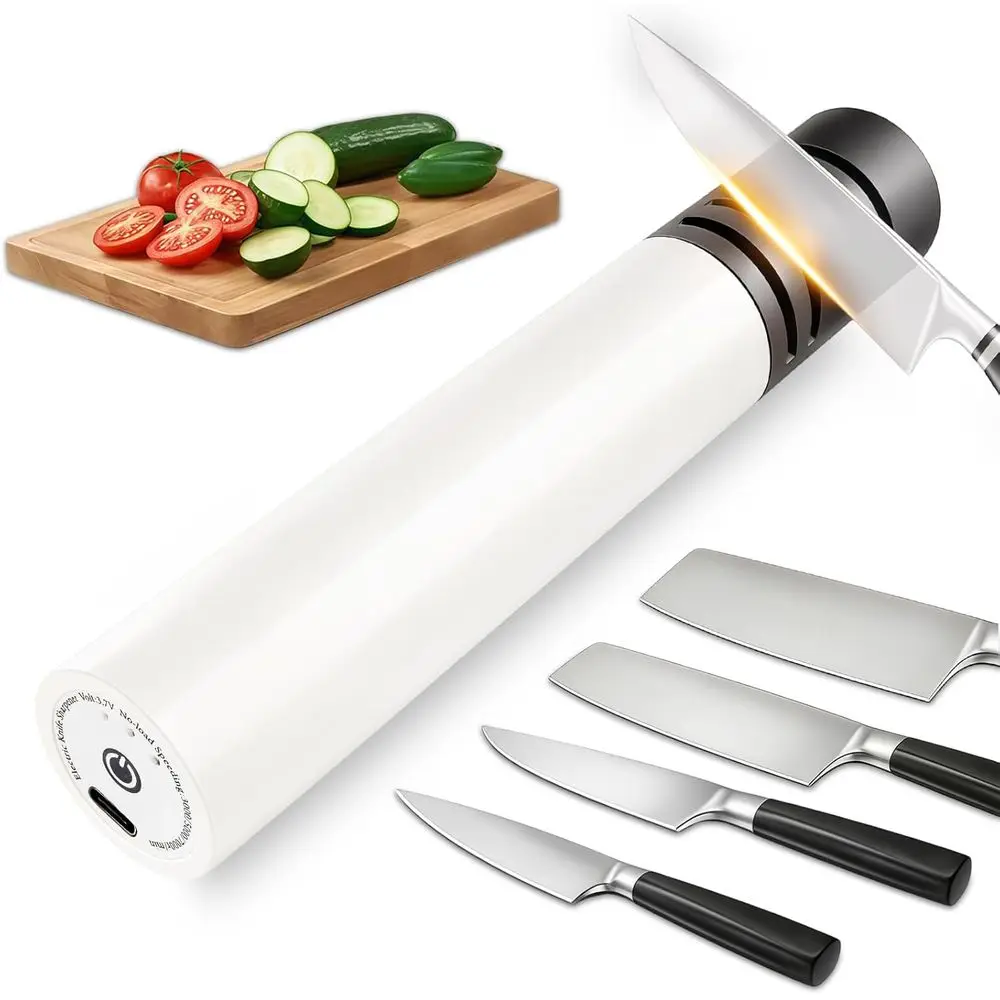 2-Stage Electric Knife, 3-Speed Motor (Up to 7000 RPM), Cordless/Rechargeable with Angle Guide, Portable Handheld or Kitchen Kni