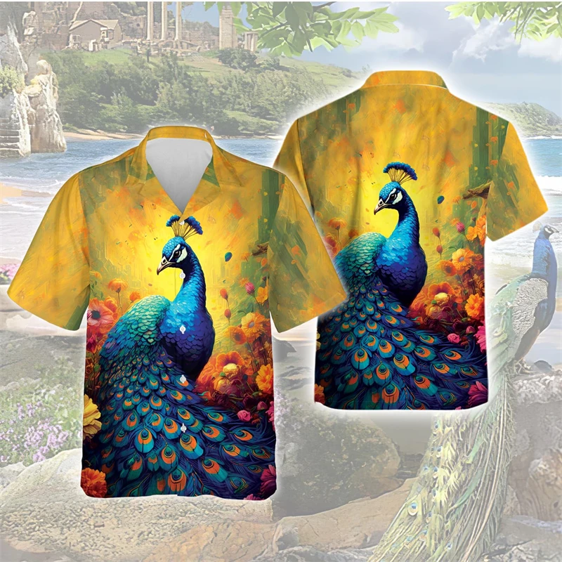 Beautiful Peacock 3D Printed Shirts For Men Clothes Zoo Maurya Graphic Women Blouses Lucky Animal Short Sleeve Auspicious Shirt