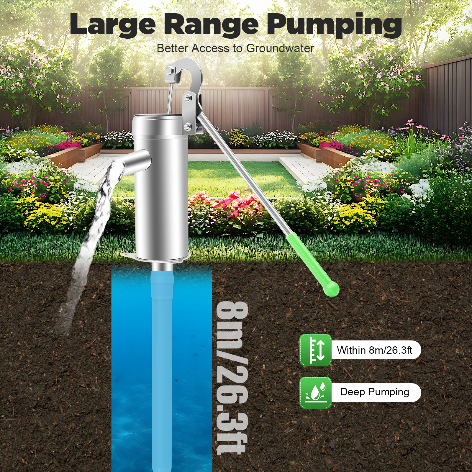 

Всасывающий насос, ручной водоструйный насос из нержавеющей стали для дома, сада, двора, дома, колодца, ручной водяной насос, подземная вода