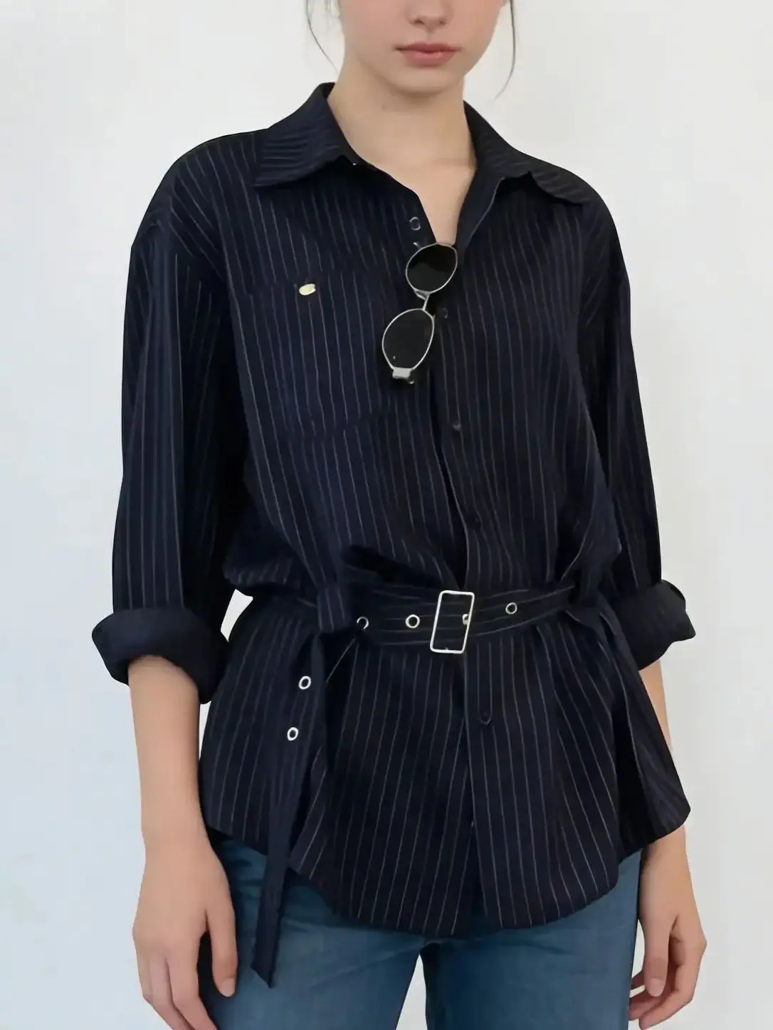 

Women's Royal Blue Plaid Long Sleeve Shirt with Collar French Elegant Street Style 90S Retro Casual Top Shirt Clothing 2026 New
