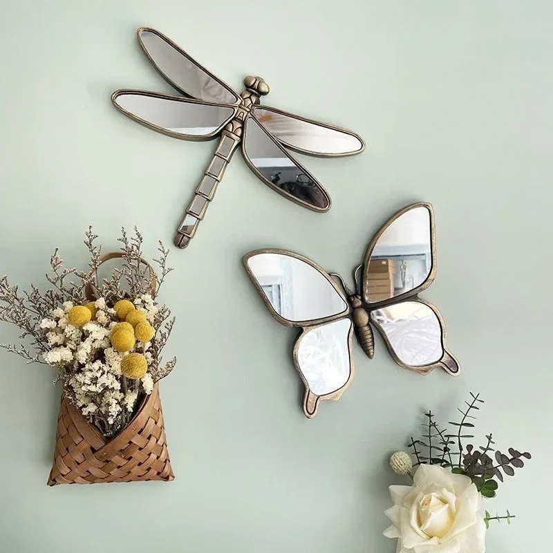 TQH7.3 Vintage Creative Mirror Dragonfly Mirror Wall Hanging Restaurant Background Wall Decorative Mirror Entryway