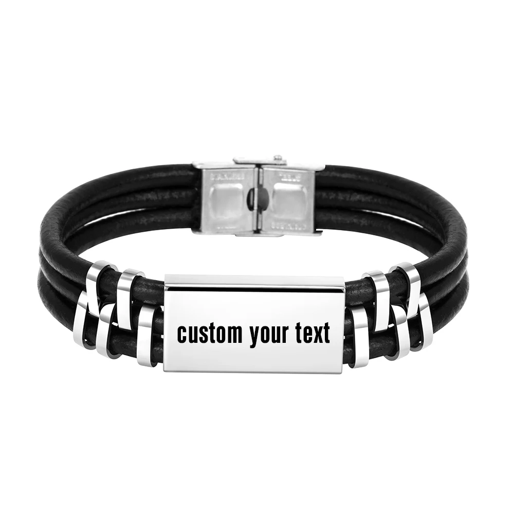 

Custom Men Bracelet Free Engrave Text Bar Bracelet Personalized Men Bracelet Fathers Day Gift
