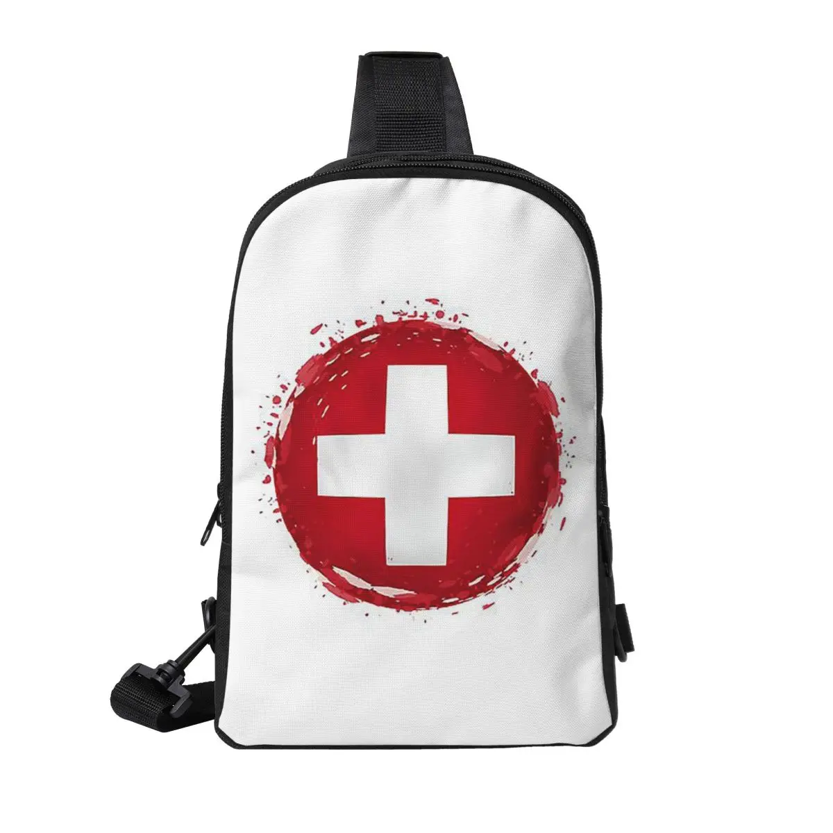 

Swiss Switzerland Flag Chest Bag Men Sling Crossbody Backpack Chest Bag Travel Hiking Daypack Shoulder Bag