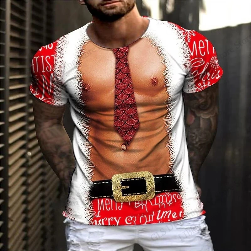 Christmas Tree Muscle 3d Print T-shirt Men Women Fashion Short Sleeve Tops Tees Funny Santa Claus Tshirt Mens Clothing Snowflake